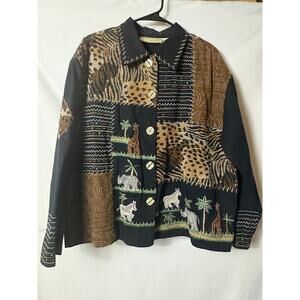 Vintage Carrie Allen Patchwork Safari Jacket Button Down XL